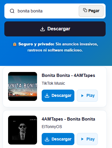 Resultados de búsqueda de música en SIMP3